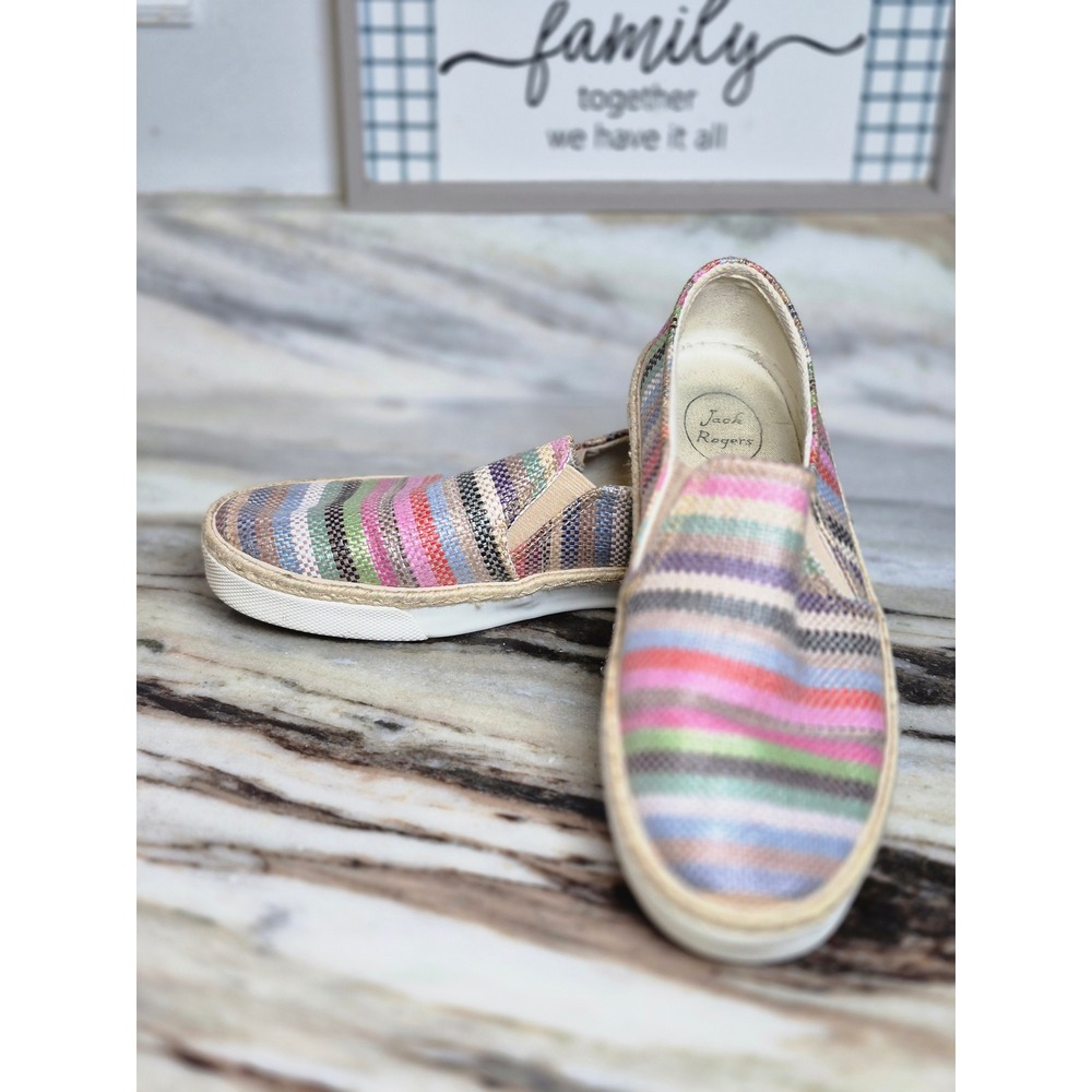 Jack‎ Rogers Tucker 8M Multi Color Striped Woven Espadrille Slip On Sneakers